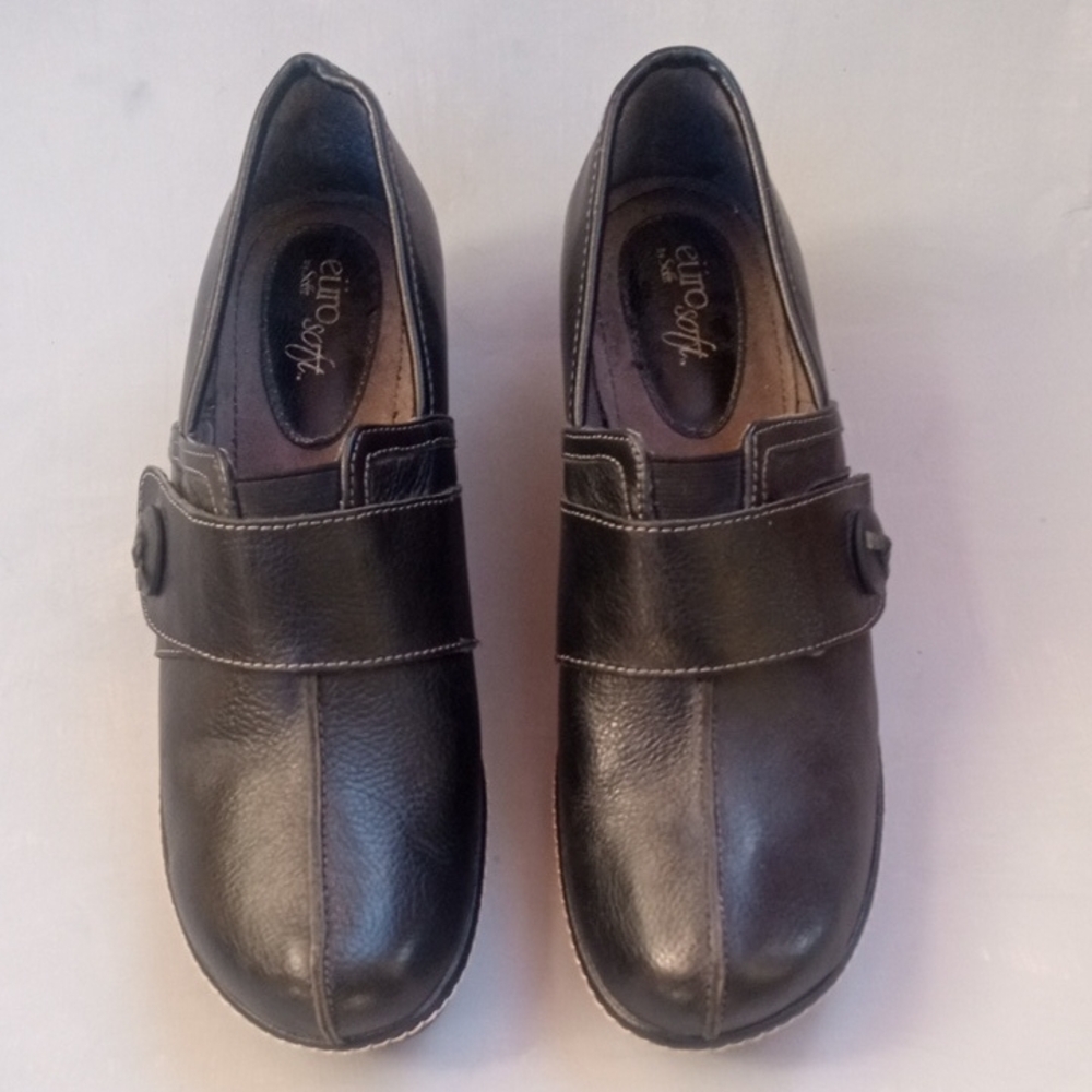 EuroSoft Women's Black Leather Clog Slip-Ons, Size 11 M